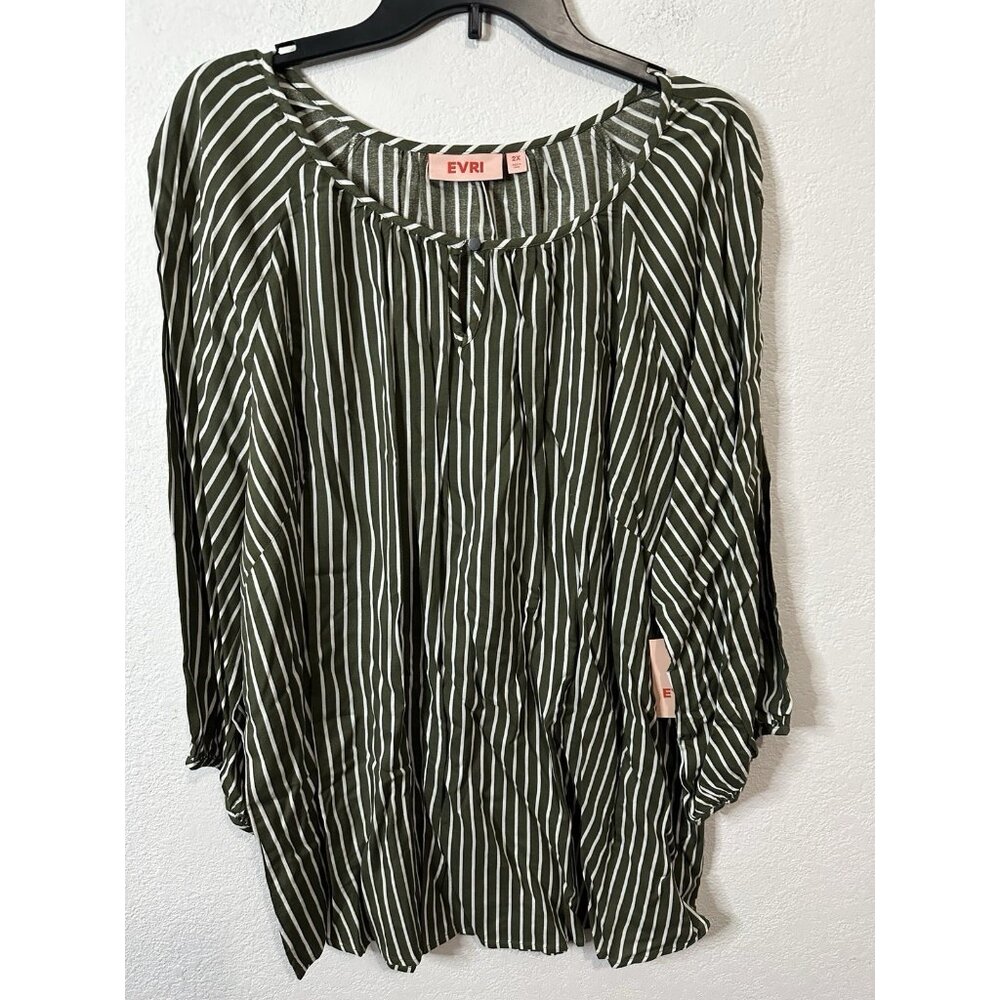 Evri Women’s Challis Sleeve Green Blouse Shirt Size 2XL
